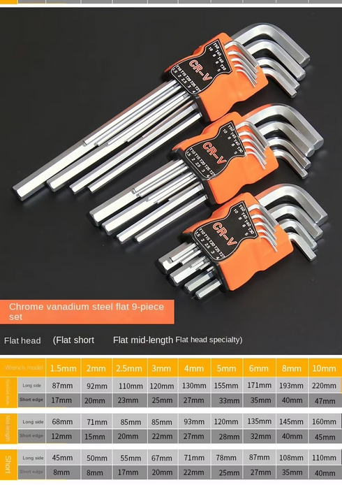 9Pcs Industrial Grade Metric Star Flat Head Ball End Long Arm Strength Helping T Handle Allen Wrench Hex Key Set Hand Tools