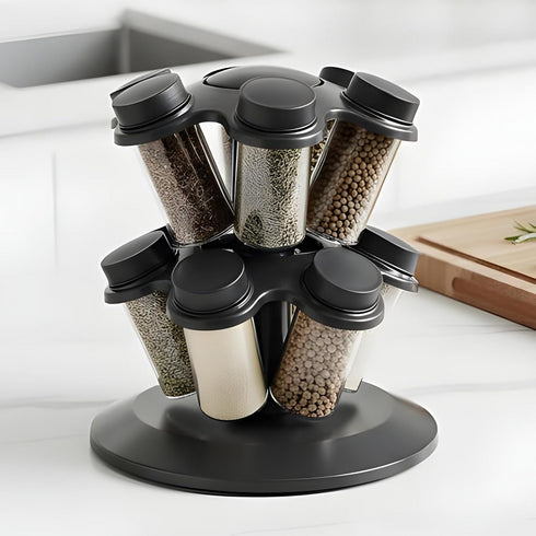 12-Bottle Spice Holder, 360° Turntable Rack for Seasoning Spice Rack