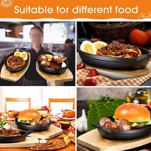 24cm - Cast Iron Skillet with Wooden Base Mini Cast Iron Plates