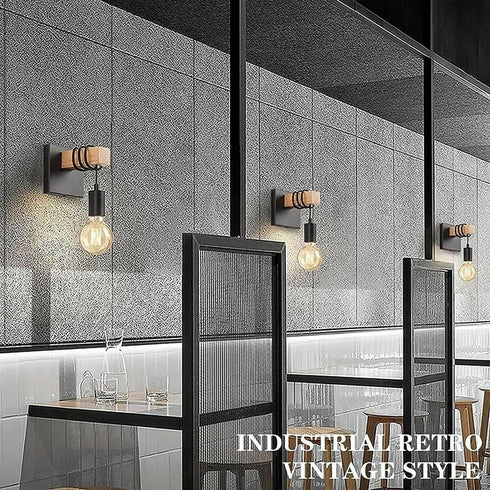 Wooden Wall Light Black Metal Wall Light