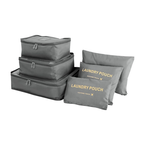 Oxford Cloth Packing Cube Organizer Travel Laundry Pouch - Set of 6 - Grey