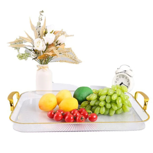 Clear Food Serving Tray with Gold Handles Set of 3 and Serving Tray