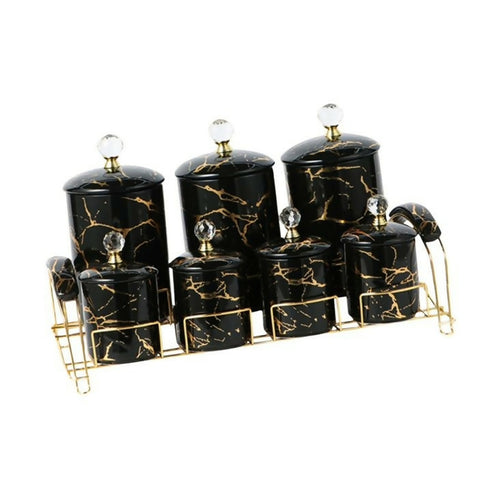 Porcelain Canisters Set Serving Container for Candy Dry Food Black