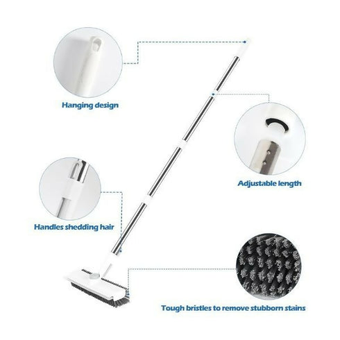3-in-1 L-Shaped Floor Scrub Brush with Adjustable Handle- 360 Rotating Head