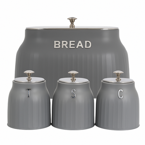 Bread Bin And 3 Piece Canisters - Grey