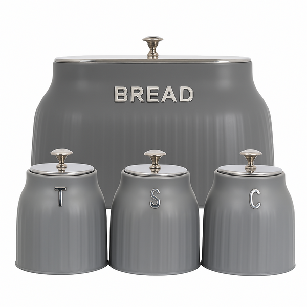 Bread Bin And 3 Piece Canisters - Grey