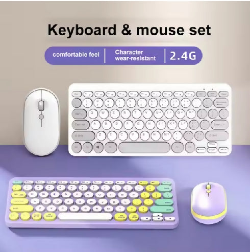 Retro 2.4GHz Wireless Keyboard and Mouse Combo Set.