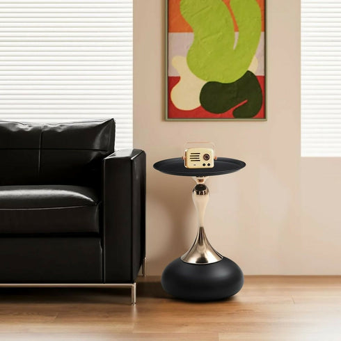 Small Black Round Side Table Pedestal