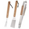 3-Piece Stainless Steel BBQ Fork, Spatula and Clips with Wooden Handle-cream