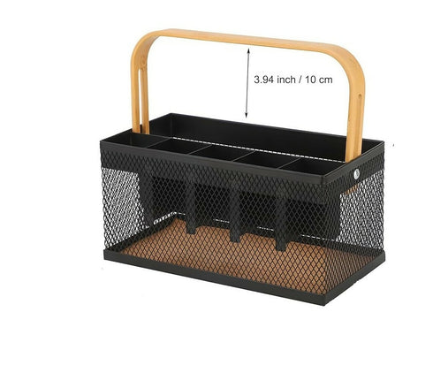 Cutlery Organizer Basket with Bamboo Handle