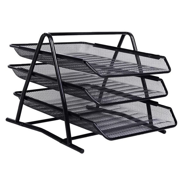 3-Tiers Wire Mesh File Holder Desk Organizer - Black