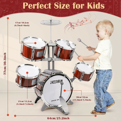 Kids Toy Drum Set with Stool & Drumsticks