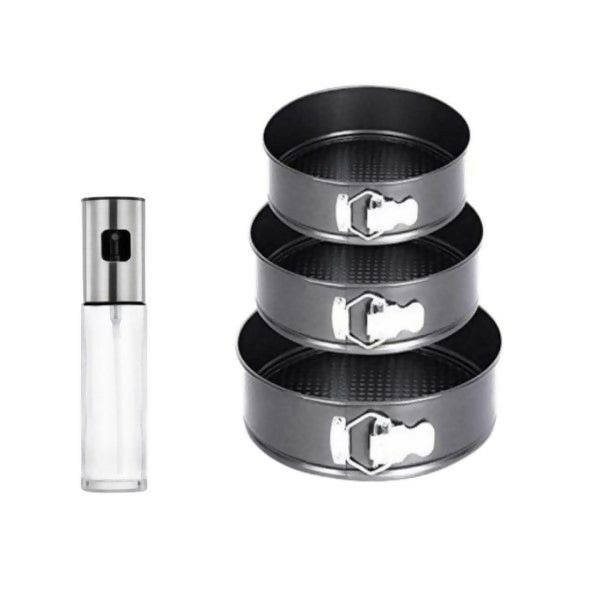 3 Piece Round Springform Cake Mould With Oil Spray Bottle Set