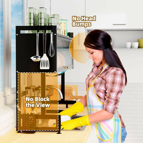 3 Tier Over The Sink Dish Rack with Cover for for Dishes, Glasses, Bowls and Cutlery, Dish Drainers.