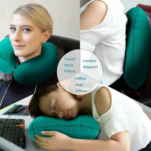 Air Pump U-Shape Inflatable Travel Neck Pillow