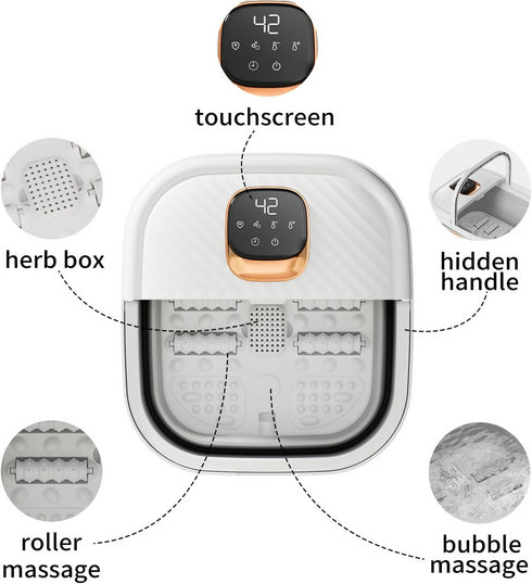 Collapsible Foot Spa with Heat, Touchscreen, Foldable Foot Bath Massager with Temperature Control.