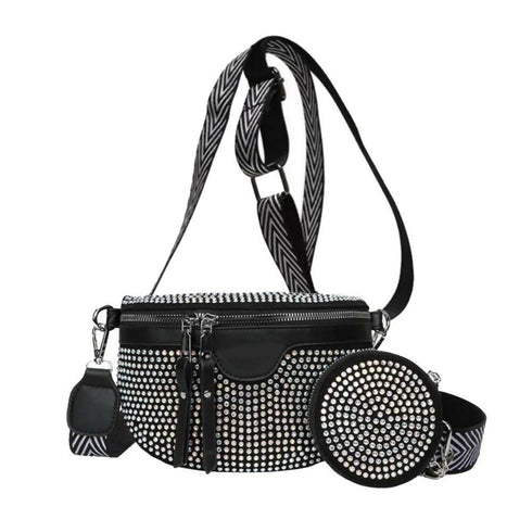 Rhinestone Chest Belt Sling Handbag - Crossbody Waist Bag for Women - silver