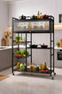 Kitchen Storage Rack with Sliding Door - Black Metal, on Wheels