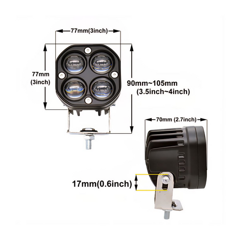 40W 3 Inch Offroad 4x4 & SUV LED Spot Lights With Brackets & Bolt Kit