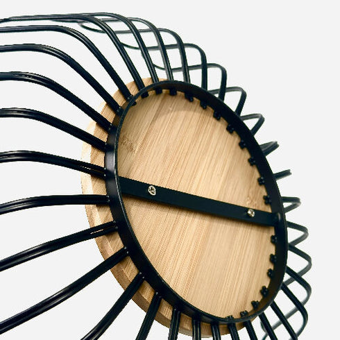 Fruit Bowl Basket Round Shape Metal Black Wire Storage Basket With Wooden Base for Fruit Vegetable