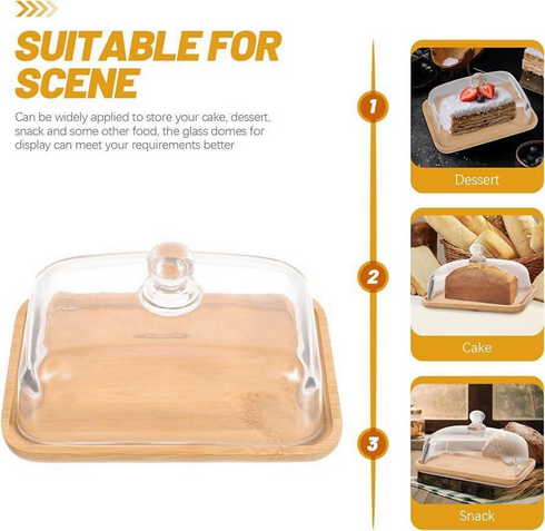 Elegant Cake Dome Food Cover with Wooden Base