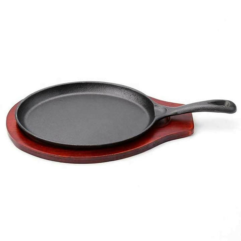 Cast Iron Sizzling Plate With Wooden Base