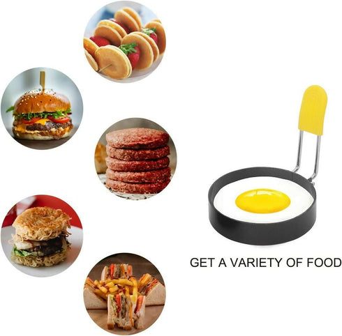 Non-Stick Stainless Steel Frying Egg Ring Pastry Mould with Brush- 4 Piece