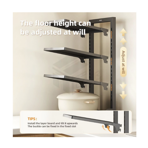 Ecoco 4-Tier Kitchen Cabinet Organiser Rack with Adjustable Shelves -Grey