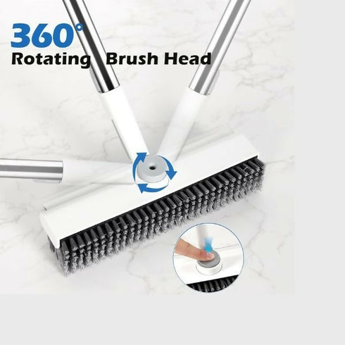 3-in-1 L-Shaped Floor Scrub Brush with Adjustable Handle- 360 Rotating Head