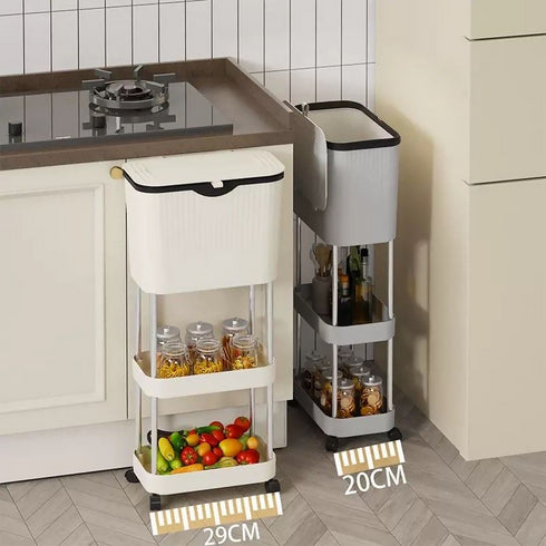 Kitchen Three-Layer Mobile Trash Can - Grey