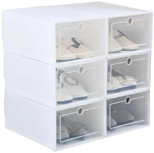 6Pcs Shoe Storage Box, White Removable Stackable Shoe Organizer