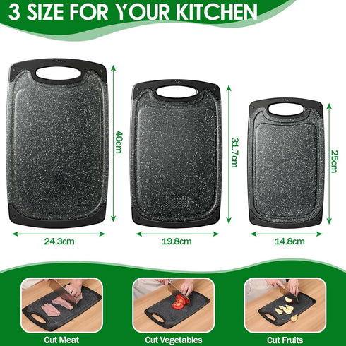Black 3 Piece Double Sided Granite Look Cutting Board Set