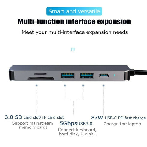 6 in 1 USB-C 4K HDMI Multi-Function Adapter Type C Hub Adapter