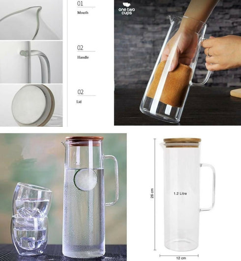 Glass Pitcher with Stainless Steel Cap - Cold/Hot Water