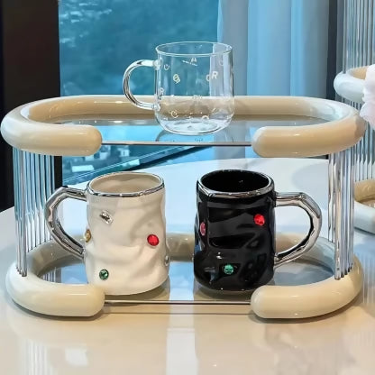 Cups Mugs Storage Rack Seasoning Bottle Holder Organizer for Kitchen Bottles 2 Layer White