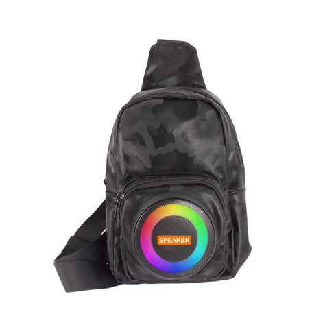 Leather Shoulder Bag Fanny Pack Crossbody Chest Bag RGB LED Audio Function Camping Traveling BT Speaker.