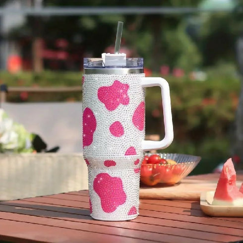 40 Oz Cow Tumbler With Handle Studded Tumbler