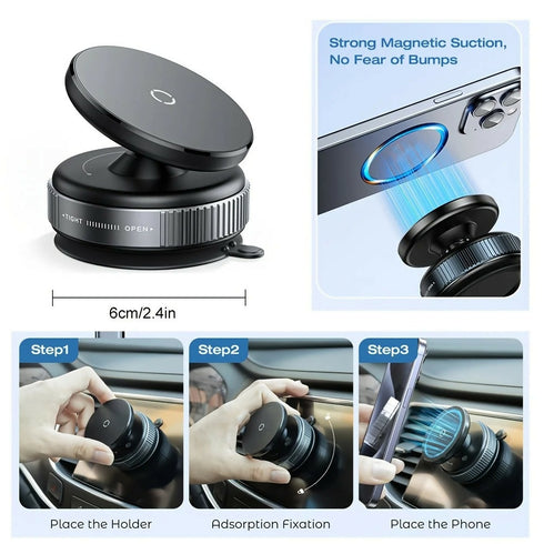 The New Upgraded 360° Rotating Magnetic Universal Phone Holder Features Vacuum And Magnetic Suction for a Stable Car Mount