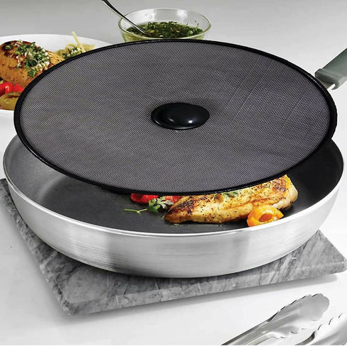 33cm Stainless Steel Round Oil & Grease Splatter Mesh Screen Lid - Black