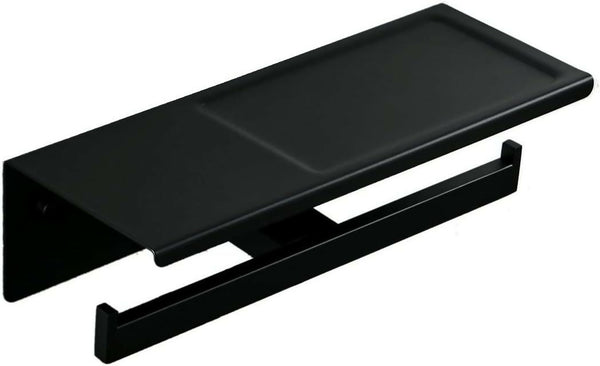 Stainless Steel Toilet Paper Holder Double Bar with Shelf for Phone -Black CY7918005