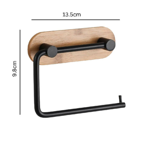 Self-Adhesive Bamboo and Metal Toilet Paper Holder