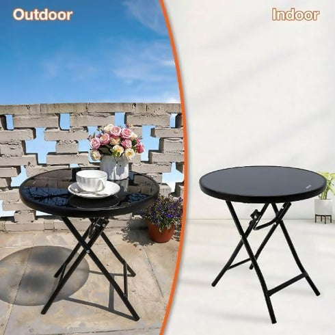 Compact Folding Outdoor Dining Table with Tempered Glass Top