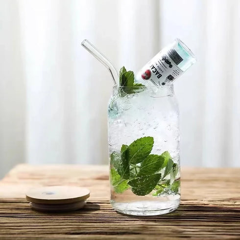 Cocktail Glass with wooden Lid and Straw