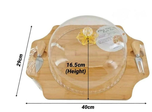 Bamboo Cheese Board with Acrylic Lid and 2 Knives