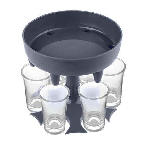 7 Piece Barware Wine Beverages Liquor Dispenser and 6 Shot Glass Holder - Grey