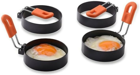 Foldable Handle 4 Pieces Coating Stainless Steel Round Fried Egg Ring with Oil Brush