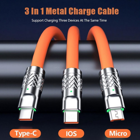 3 in 1 Orange Fast Charger Cable