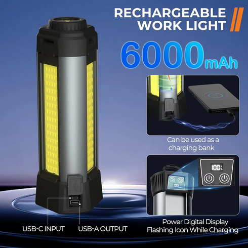 New XHP50 High Brightness LED Camping Light USB Rechargeable ABS IP20 Screen Display Magnetic Stand Stretchable COB Work Light