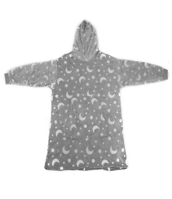 Glow in the Dark Oversized Sherpa Hoodie Blanket - Star Pattern