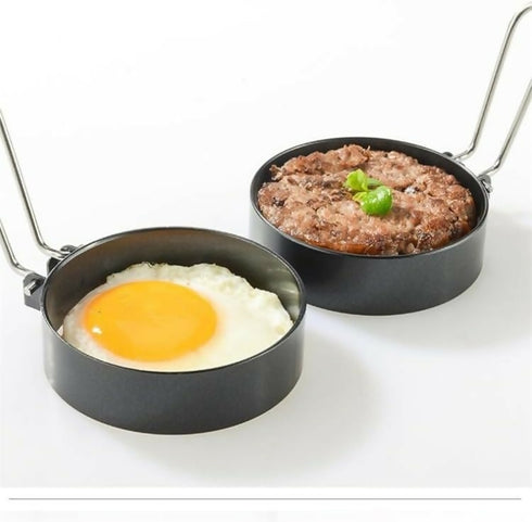 Foldable Handle 4 Pieces Coating Stainless Steel Round Fried Egg Ring with Oil Brush